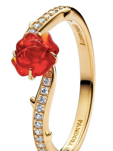 Anillo Pand Rosa Encantada Bella Y Bestia Plata 925 con Baño de oro