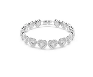Pulsera Tennis Ariana Grande x Swa, Corazón, Blanca, Acabado en rodio