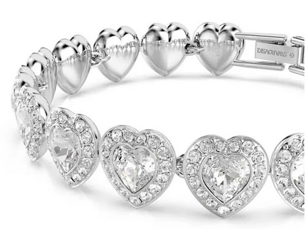 Pulsera Tennis Ariana Grande x Swa, Corazón, Blanca, Acabado en rodio