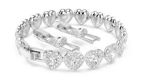 Pulsera Tennis Ariana Grande x Swa, Corazón, Blanca, Acabado en rodio