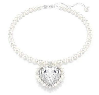 Collar Ariana Grande x Swa, Crystal Pearl, Corazón, Blanco, Acabado en rodio