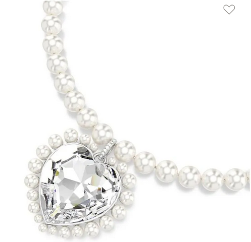 Collar Ariana Grande x Swa, Crystal Pearl, Corazón, Blanco, Acabado en rodio