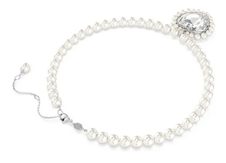 Collar Ariana Grande x Swa, Crystal Pearl, Corazón, Blanco, Acabado en rodio