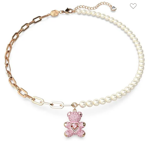 Colgante Teddy, Swa, Perla de cristal, Oso, Rosa, Acabado en tono oro rosa