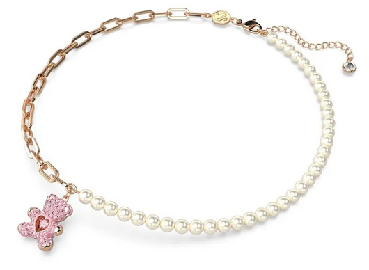 Colgante Teddy, Swa, Perla de cristal, Oso, Rosa, Acabado en tono oro rosa