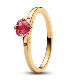 Anillo Corazón Rojo Reluciente Bañado en Oro Pand
