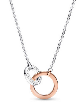 Collar Pand Círculos Entrelazados en Dos Tonos Pandora Signature Recubrimiento en Oro Rosa de 14k