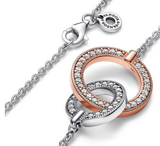 Collar Pand Círculos Entrelazados en Dos Tonos Pandora Signature Recubrimiento en Oro Rosa de 14k