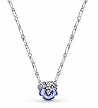 Collar Pand Flor Pensamiento Azul Plata 925