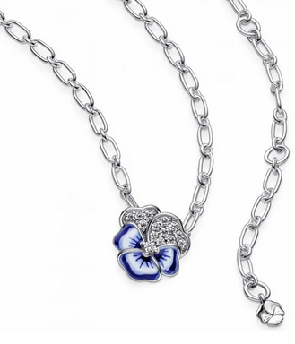 Collar Pand Flor Pensamiento Azul Plata 925