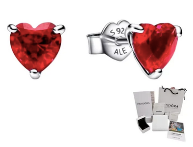 Aretes Pand en Plata Red Heart con Cristal Mujer Plata 925