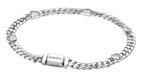 Pulsera Pandora de Cadena Cubana Corazón	Plata 925