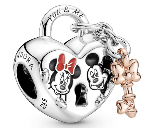 Charm Pand Candado con Mickey y Minnie Mouse	Plata 925