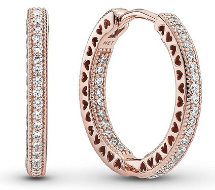 Aretes Pand De Aro Brillo Y Corazones 	Plata 925 con Baño de oro rosa