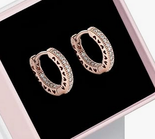 Aretes Pand De Aro Brillo Y Corazones 	Plata 925 con Baño de oro rosa
