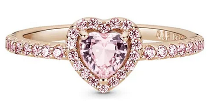Anillo Pand Corazón Relieve Rosa	Plata 925 con Baño de oro rosa