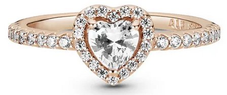 Anillo pand corazón brillante elevado 	Plata 925 con Baño de oro rosa