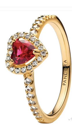Anillo Pand Corazón Relieve rojo	Plata 925 con Baño de oro