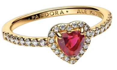Anillo Pand Corazón Relieve rojo	Plata 925 con Baño de oro