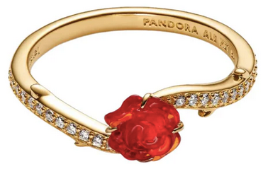 Anillo Pand Rosa Encantada Bella Y Bestia	Plata 925 con Baño de oro