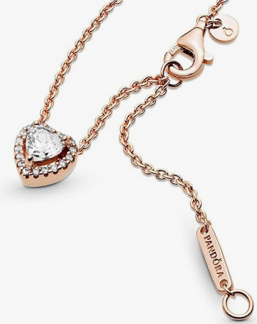 Collar Pand corazón brillante blanco	Plata 925 con Baño de oro rosa