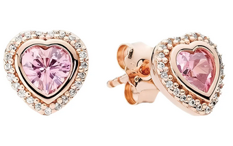Aretes pand corazon rosa	Plata 925 con Baño de oro rosa