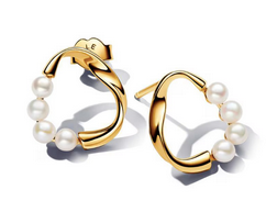 Aretes Pand Essence de plata con perlas cultivadas	Plata 925 con Baño de oro
