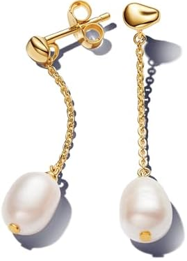 Aretes Pand perla colgante cultivada	Plata 925 con Baño de oro
