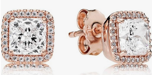 Aretes Pand Cuadrados Halo	Plata 925 con Baño de oro rosa